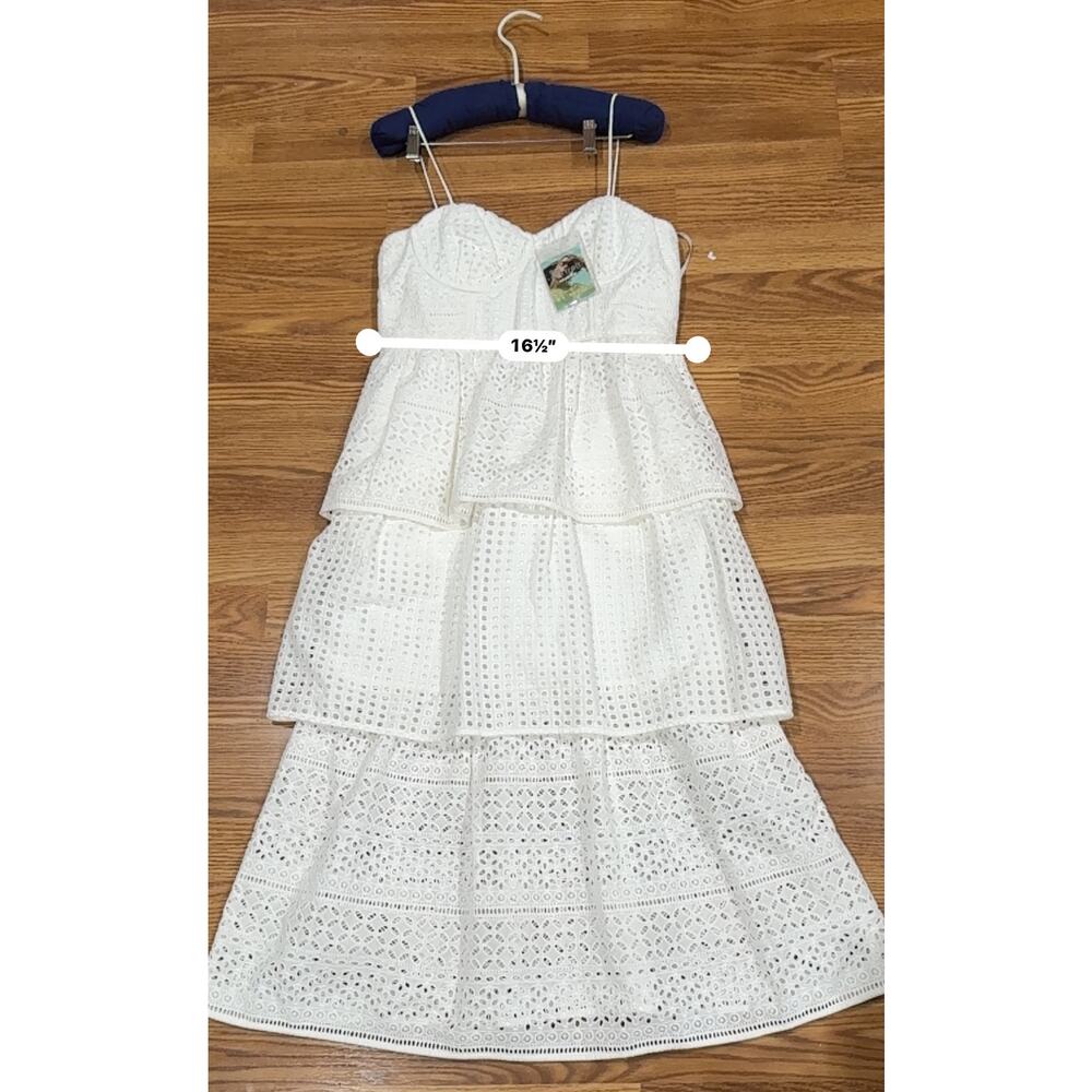 Self-Portrait White Bridal Broderie Anglaise Cotton Voile Tiered Midi Dress 6 - Picture 8 of 13